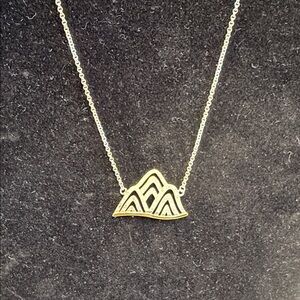 Mountain Symbol Necklace. 925 SS, Gold Plated 1” Charm, 15” Length. Eye Catcher!